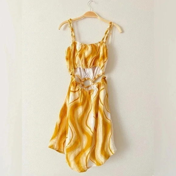 Faithfull The Brand Zuma Talamanca Print 100% Linen Cutout Mini Dress Size Small - Picture 5 of 7